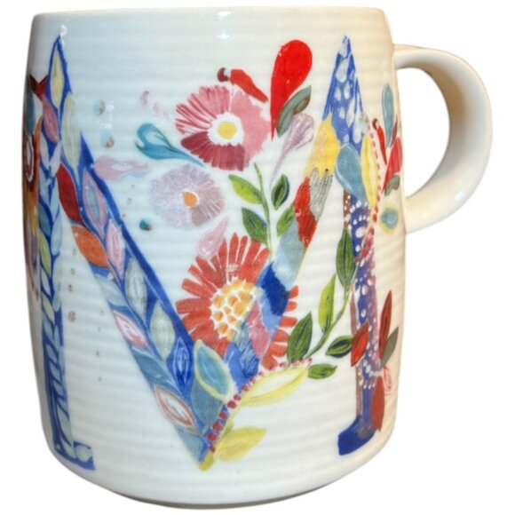 ANTHROPOLOGIE Starla M Halfmann Letter M Monogram Floral Mug Coffee Cup 14 oz - Picture 2 of 15